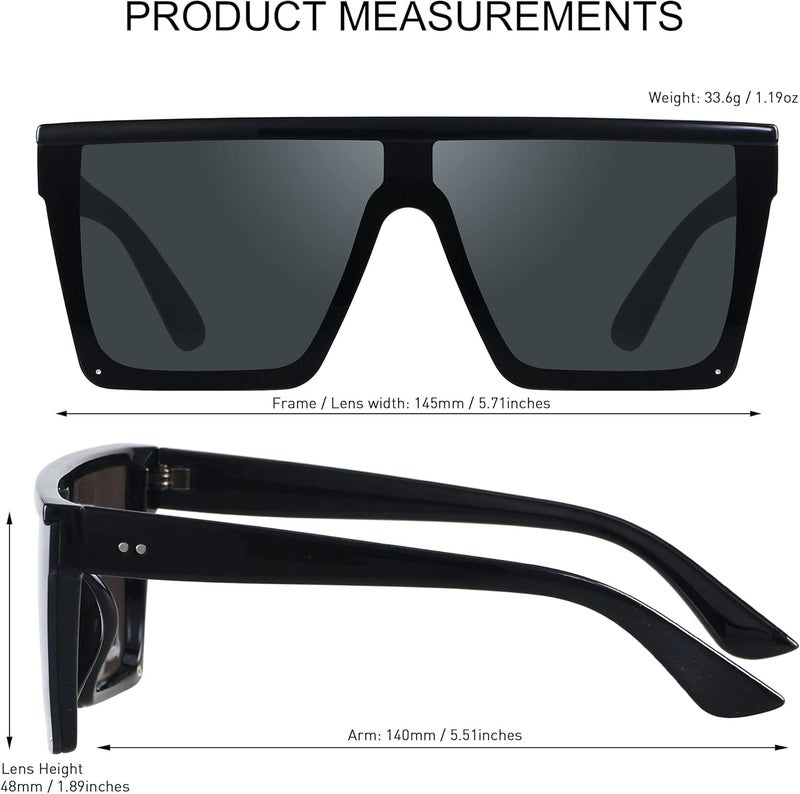 LYZOIT Square Oversized Sunglasses for Women Men Big Flat Top Fashion Shield Large UV Protection Rimless Shades - Image 4